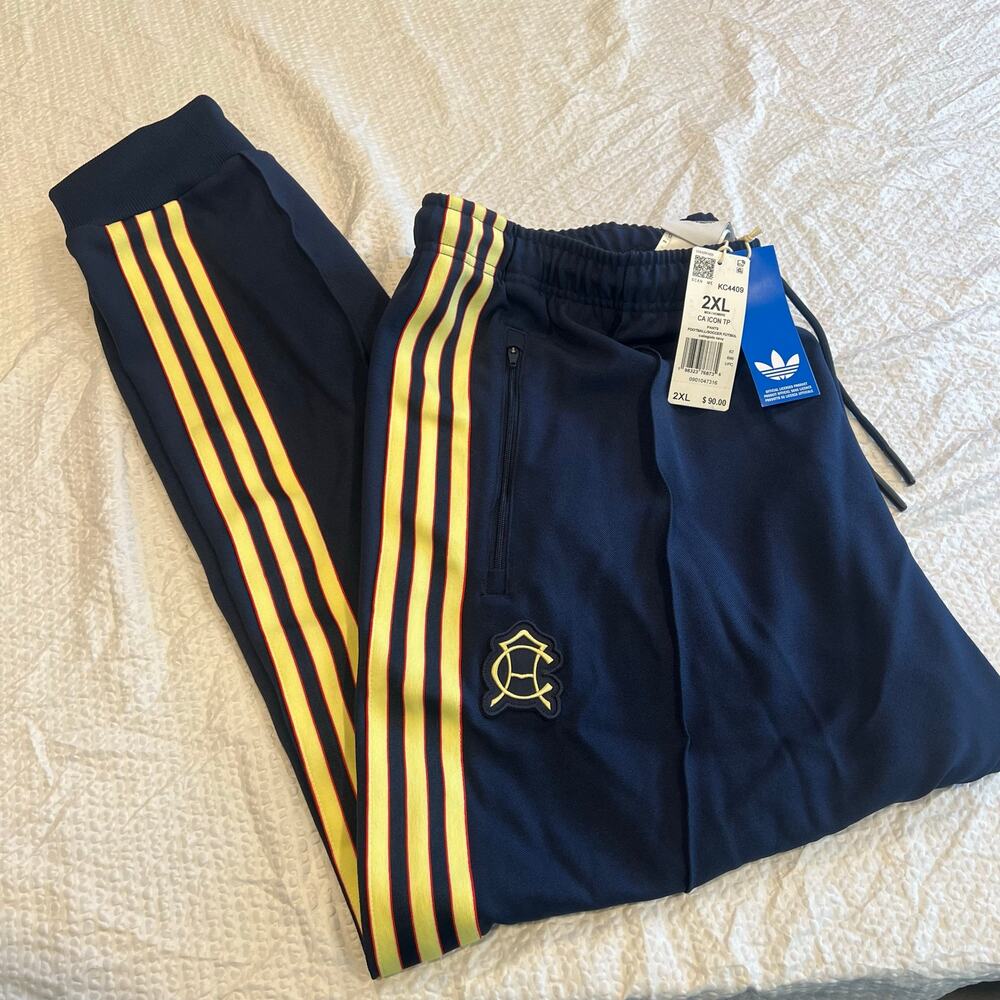Adidas navy blue yellow stripes Club America Icon Track Pants size 2XL men